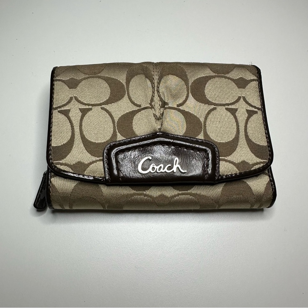 Coach Signature Beige and Dark Brown Wallet